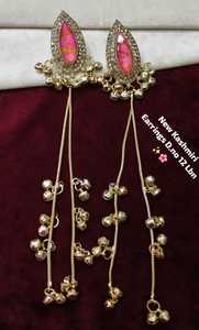 Pendientes de aro de latón y aleación de zinc chapados en oro con perlas y Kundan, de alta calidad, estilo étnico Paisley, a la moda, para mujer, ideales como regalo. - Product Image 2