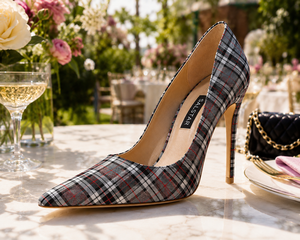 Escarpins à talons aiguilles pour femmes en tartan écossais |   Escarpins à carreaux de luxe |   Logo personnalisé disponible - Product Image 4