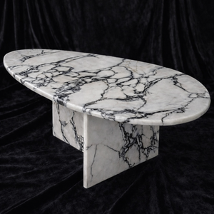 Table à manger ovale en marbre blanc Calacatta de luxe, veinage noir, table centrale moderne en pierre pour salon, hôtel, villa, meubles - Product Image 1