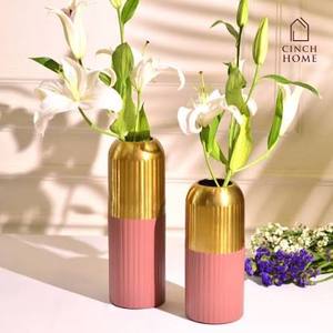 Juego de Jarrones Metálicos Rosa Dorado de Lujo, Dos Tonos, Minimalistas, para Escritorio, Macetas, Fabricación Personalizada, Importación al por Mayor - Product Image 1