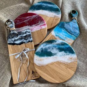 Tabla de cortar de madera de Acacia, tabla de cortar de resina epoxi, tabla de queso de resina oceánica, tabla de cortar de resina epoxi con mango - Product Image 5