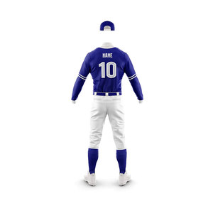 Custom Baseball Uniform Men's Full Sleeve Jersey With Number 10 And Name Embroidery Blue <b>Cap</b> Moisture Wicking Polyester - Product Image 3