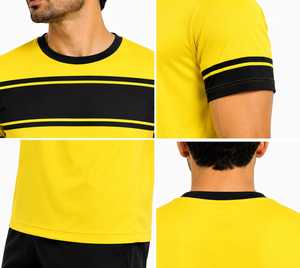 Men's Color Block Sports <b>T</b>-<b>Shirt</b> Quick Dry Athletic Crew Neck Short Sleeve Yellow Black Striped Gym Running Tee Custom Wholesale - Product Image 3