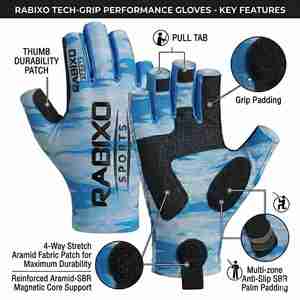 Gants de pêche d'été personnalisés en nylon anti-UV, paume épaissie, antidérapants, respirants, unisexes, avec fermeture auto-agrippante pour activités de plein air - Product Image 6
