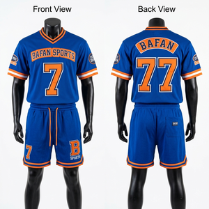 Elite 185 GSM Quick Dry Mesh Football Jersey Short <b>Set</b> Blue Orange Embroidered Logo for men's <b>set</b> - Product Image 1