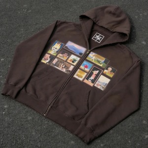 Sudadera con capucha y cremallera de algodón polar extragrande personalizada, con estampado Pixel Paint, estilo streetwear desgastado, unisex, lavada, ecológica, talla XXS - Product Image 1