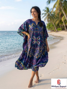Printed <b>Kaftan</b> Dress Women Loose Fit Elegant Beach Wear Soft Fabric <b>Summer</b> Cover Up Resort Island Wholesale Manufacturing Supply - Product Image 3