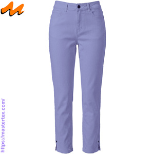 Pantalon décontracté pour femme, coupe droite, taille mi-haute, avec cinq poches et fente, en tissu respirant, coton et élasthanne, pour l'été et le printemps 7.81 - Product Image 1