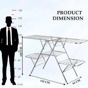 Three-Layer Folding Stainless Steel <b>Heavy</b> <b>Duty</b> Clothes Drying Rack Laundry <b>Stand</b> Portable Garment Organizer Space Saving Modern - Product Image 4