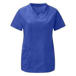 Blouse médicale personnalisée avec logo imprimé, fabriquée en usine, meilleur design, col en V pour femme, uniforme d'infirmière, haut de blouse d'hôpital - Product Image 4