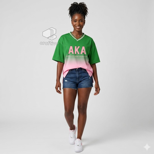 T-shirt oversize Alpha Kappa Alpha pour femme, vert rose, coupe décontractée, col en V, tenue universitaire grecque pour la sororité - Product Image 5