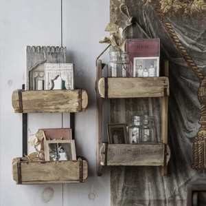Jardinière murale vintage en bois à deux niveaux avec corde, style rustique, pour chambre et salon - Product Image 3