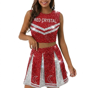 Blue White Cheerleading Uniform Set Adult <b>Women</b> Crop Top Skirt Costume <b>Cosplay</b> Kit Front Logo Heat-Transfer Printing - Product Image 5