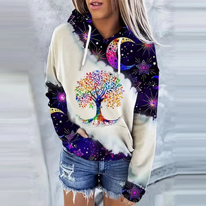 Sweat-shirt à capuche décontracté à manches longues avec cordon de serrage et imprimé lune, vêtements pour femmes - Product Image 5