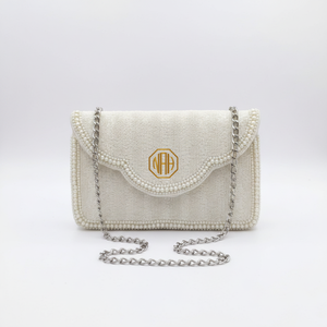 Pochette élégante en perles avec chaîne et fermeture à rabat, style soirée - Product Image 1
