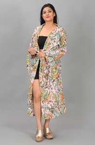 Kimono Elegante para Mujer, Estampado a Mano en India, 100% Algodón, Cuello en V, Cierre con Cordón, Ropa de Dormir, Ropa de Playa, Venta al Por Mayor del Fabricante - Product Image 3