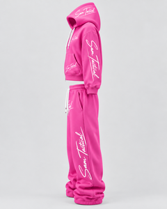 Sam Tactical Pink Hooded Tracksuit Full Length Loose Fit Cotton <b>Sweatshirt</b> and Pants Set with <b>White</b> Logo Print Casual Wear Adult - Product Image 2