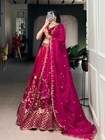 Vente en gros de Lehenga Choli de mariage en soie naturelle avec broderie de fils et sequins, et double cancan, approvisionnement en vrac Inde
