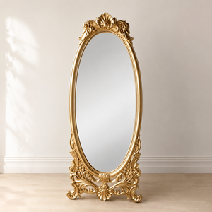 Miroir sur pied ovale doré antique, miroir baroque orné, miroir de luxe pleine longueur pour chambre, salon, décoration intérieure, cadeau - Product Image 1