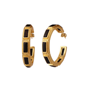 Pendientes de Aro de Latón con Piedra de Ónix Negro, Chapados en Oro, Joyería Bohemia, Regalo para Ella, Aniversario - Product Image 2