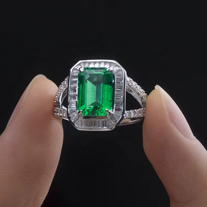 <b>925</b> Sterling <b>Silver</b> 14K Luxury Design Emerald Green <b>Ring</b> for Woman Wedding Engagement Gold <b>Ring</b> Moissanite <b>Ring</b> - Product Image 4
