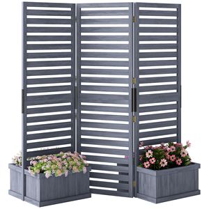 Schermo per la privacy da esterno con 4 fioriere e fori di drenaggio, letto rialzato a 3 pannelli - Product Image 1