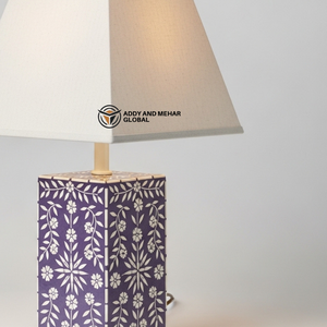 Luxury Purple Bone Inlay <b>Table</b> Lamp with Beige Shade | Handcrafted Floral <b>Bedside</b> Lighting - Product Image 4