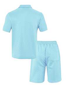 Conjunto de Camisa Polo Negra Acolchada y Pantalones Cortos para Hombre, Atuendo Casual de Dos Piezas para Verano, Transpirable y Ligero - Product Image 2