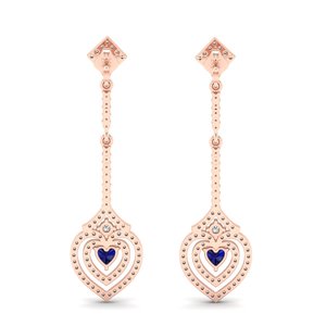 Boucles d'oreilles pendantes REYES de luxe en or massif 14 carats avec diamant certifié IGI, forme cœur, saphir bleu 0,46 carat, bijoux de mariage - Product Image 4
