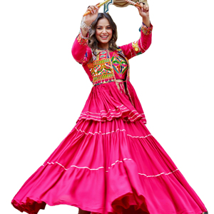 ชุดกูร์ราตี การ์บา ชานียา โจลี สำหรับงานนัวรัตรี ผ้าฝ้ายแท้ งานปักกามาธิ เลเฮนกาโจลี ชุดเลเฮนกาแบบดั้งเดิมของอินเดีย พร้อมผ้าคลุมไหล่ - Product Image 4