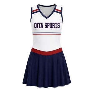 Haut de tennis sublimé blanc, bleu marine et rouge pour femme – Maillot de sport sans manches, tenue de match, vêtement d'entraînement, pour activités de plein air - Product Image 3