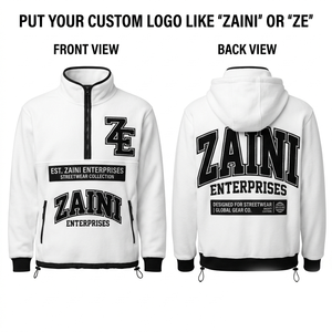 240 GSM Men's Quarter Zip Fleece Running <b>Jacket</b> White Black Custom Logo OEM ODM Reflective <b>Waterproof</b> Breathable - Product Image 1