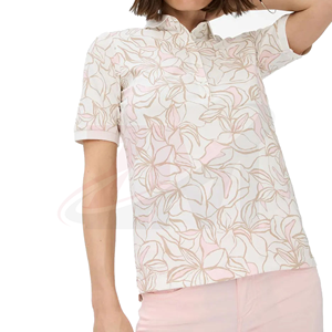 เสื้อโปโลผู้หญิง แขนสั้น สีขาวชมพู พิมพ์ลายดอกไม้ ผ้าโพลีเอสเตอร์ 100% ระบายอากาศได้ดี สวมใส่สบาย - Product Image 5