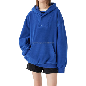 Sudadera con capucha informal de alta calidad para mujer, logotipo personalizado, jersey de lana Polar grueso, cuello con capucha holgado, botones de último diseño - Product Image 3