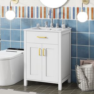 Lussuoso Mobile Bagno da 24 Pollici con Lavabo in Ceramica, 2 Ante con Chiusura Ammortizzata Salvaspazio, 24x18x34 Pollici - Product Image 2