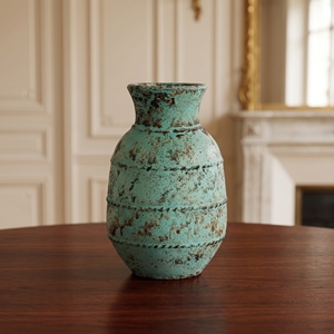 Jarrón Rústico de Cerámica Turquesa Esmaltada, Cerámica Teal Envejecida Hecha a Mano, Estética Floral, Decoración del Hogar, Cesta de Mesa Bali Bali - Product Image 2
