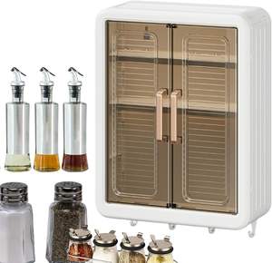 Organisateur de rangement auto-adhésif à 3 niveaux avec portes, sans perçage, étagère gain de place pour articles de toilette, soins de la peau, cosmétiques, essentiels de bain - Product Image 5