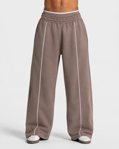 Wholesale Men's Mocha <b>Brown</b> Contrastline Trackshiut Premium Quality Oversized Cotton Fleece Men's Custom Logo Sweatsuit Set OEM - Product Image 4