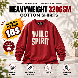 <b>Long</b> Sleeve Printed <b>T</b>-<b>Shirts</b> Casual Loose Fit Crew Neck Oversize Summer Tee Heavyweight 320GSM Drop Shoulder 100% Cotton Tee - Product Image 1