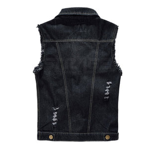 Gilet en jean pour homme, col rabattu, couleur unie, vêtement d'extérieur décontracté en coton tissé, simple boutonnage, pour l'automne - Product Image 2