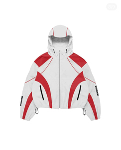 Hooded <b>Jacket</b> and Trouser Red <b>White</b> Color Blocking Zipper Front Loose Fit Streetwear Winter Full Sleeve Windbreaker Tracksuit - Product Image 2