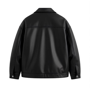 Veste en cuir noir de qualité supérieure pour homme, col rabattu, fermeture éclair, pour l'automne - Product Image 5