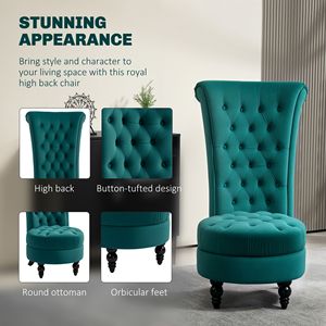 Poltrona Verde Retrò Senza Braccioli con Schienale Alto e Trapuntatura, Sedia Imbottita in Tessuto per Soggiorno, Sala da Pranzo, Camera da Letto - Product Image 4
