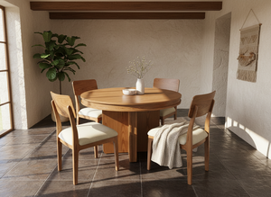 Ensemble de table à manger ronde moderne avec 4 chaises en frêne massif et placage MDF, durable et facile à nettoyer - Product Image 5