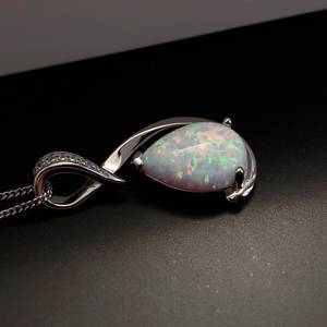 Collier en argent sterling avec opale de feu vive, pendentif opale blanche, pierre de naissance d'octobre, véritable gemme, cadeau NIKHIL GEMS, fiançailles vintage - Product Image 2