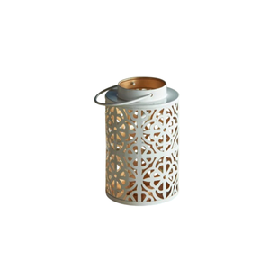 Modern White Steel Lantern With Geometric Cutouts Portable Home Decoration Handmade Candle Lanterns On Sale - Product Image 1