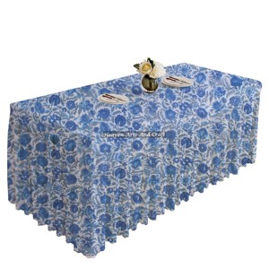 100% Cotton Linen Stylish Hand Block Print <b>Rectangle</b> Pleated <b>Tablecloth</b> Fashion Classic Washable Vintage Dinner Home Decoration - Product Image 1