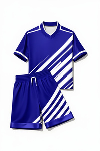 Ensemble de boxe rayé bleu et blanc, vêtements d'entraînement respirants en polyester, shorts et haut pour toutes les saisons - Product Image 1