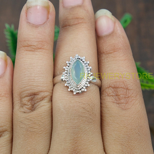 Anillo de Aguamarina, Anillo de Plata de Ley 925, Anillo Chapado en Oro Amarillo y Rosa, Anillos de Compromiso y Boda Hechos a Mano para Mujer, Novia - Product Image 4