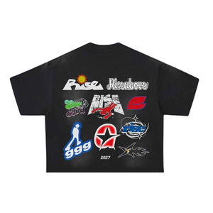 Oversized 100% Cotton Men's Short Sleeve O-Neck Streetwear Printed Back Logo Boxy Fit Acid Wash Eco-Friendly T-Shirt - Product Image 1